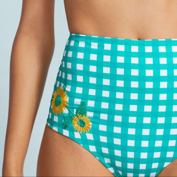 Palmacea embroidered Sunflower gingham High-Waisted Bikini Bottoms SIZE XL new - Picture 1 of 6